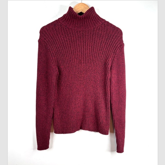 VTG Eddie Bauer Turtleneck Sweater L Ribbed Knit Chunky Burgundy Christmas Ski - Picture 8 of 8